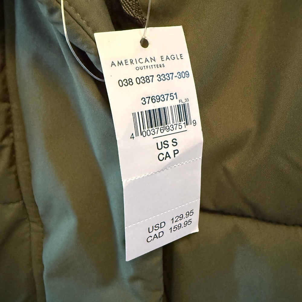 American Eagle Reversible Puffer Jacket Green Size Small | Hooded | NWT - Picture 2 of 3